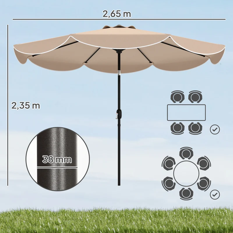 Outsunny Sombrilla Terraza Exterior Ø2,7 M Inclinación Y Volantes Caqui