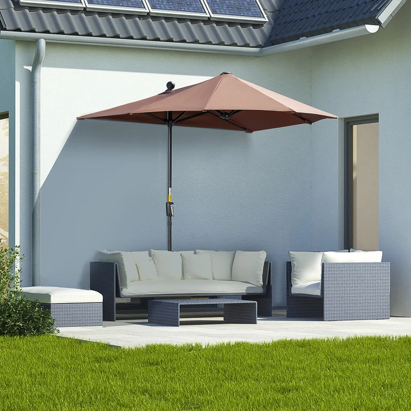 Outsunny Sombrilla De Pared Jardín 200x190x240cm Con Manivela Para Terraza Café