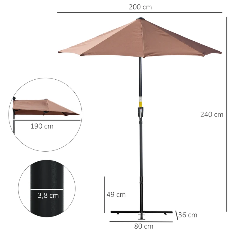 Outsunny Sombrilla De Pared Jardín 200x190x240cm Con Manivela Para Terraza Café