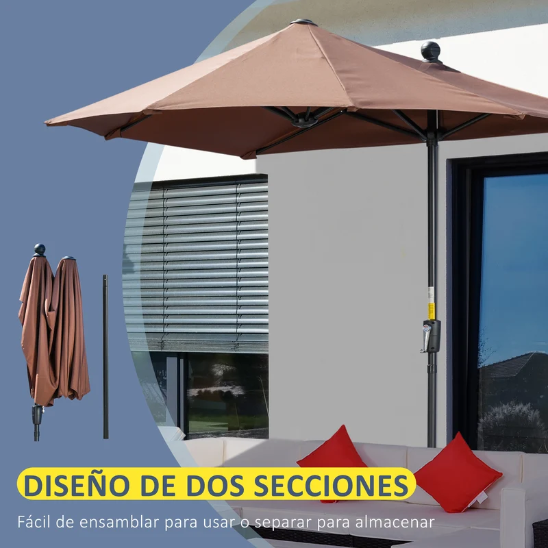 Outsunny Sombrilla De Pared Jardín 200x190x240cm Con Manivela Para Terraza Café