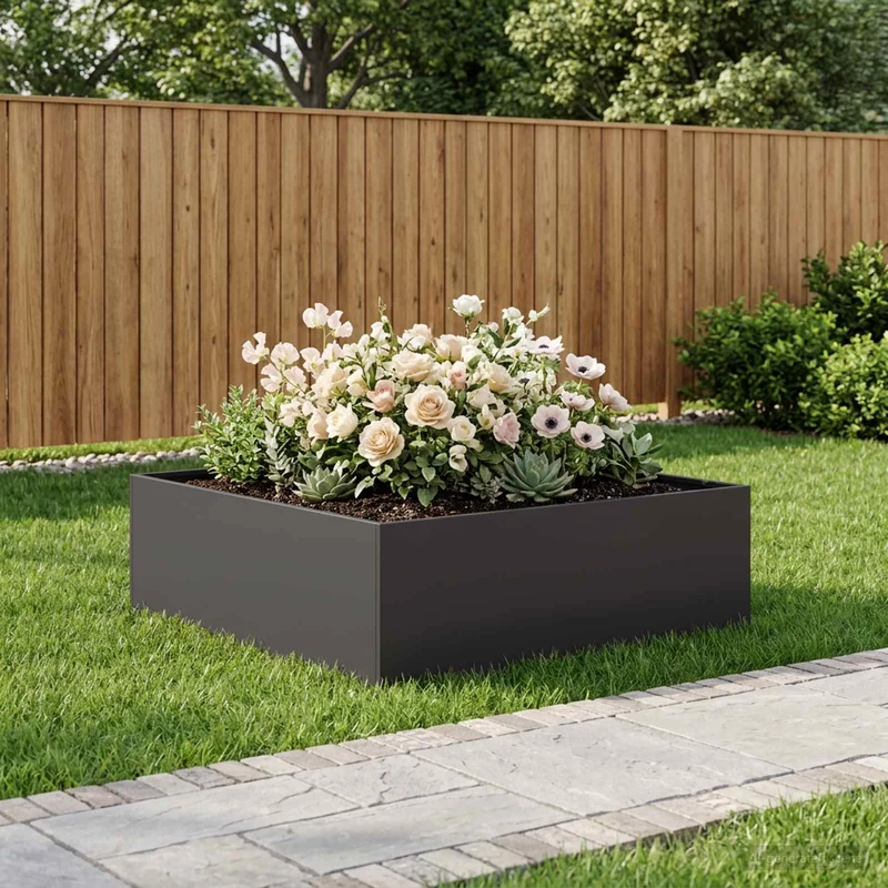 Macetero De Jardín Negro 80 X 80 X 30 Cm Acero Laminado En Frío