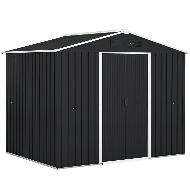 Outsunny Caseta De Jardín 3,6m² 236x174x190 Cm Con Puertas Correderas 4 Ventanas