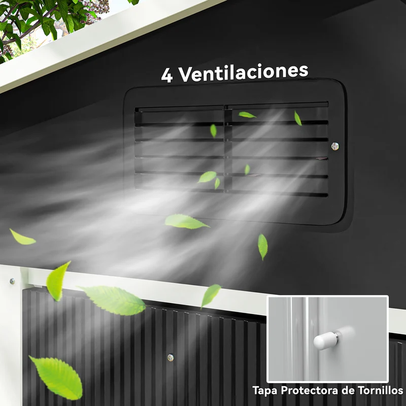 Outsunny Caseta De Jardín 3,6m² 236x174x190 Cm Con Puertas Correderas 4 Ventanas