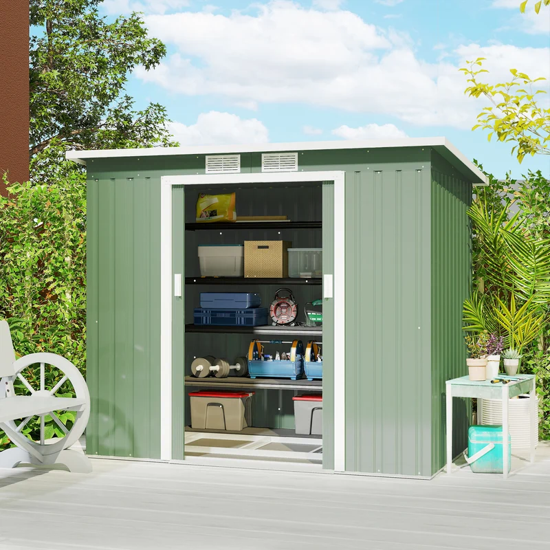 Outsunny Cobertizo De Jardín 213x130x172 Cm Base 2,42m² Con 2 Puertas Correderas