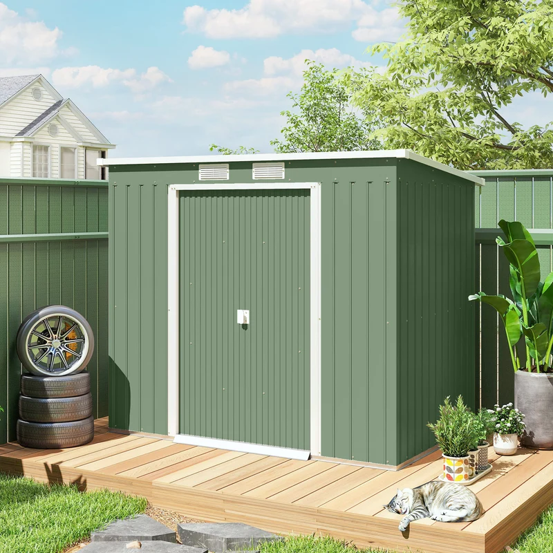 Outsunny Cobertizo De Jardín 213x130x172 Cm Base 2,42m² Con 2 Puertas Correderas