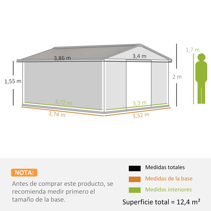 Outsunny Cobertizo Jardín 13,1 M² Para Almacenamiento De Herramientas Ocre