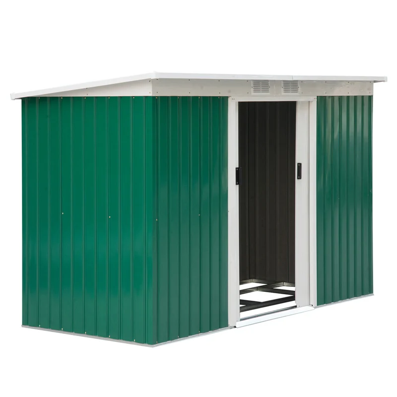 Outsunny Cobertizo De Jardín 280x130x172 Cm Base De 3,2 M² Con 2 Puertas Verde