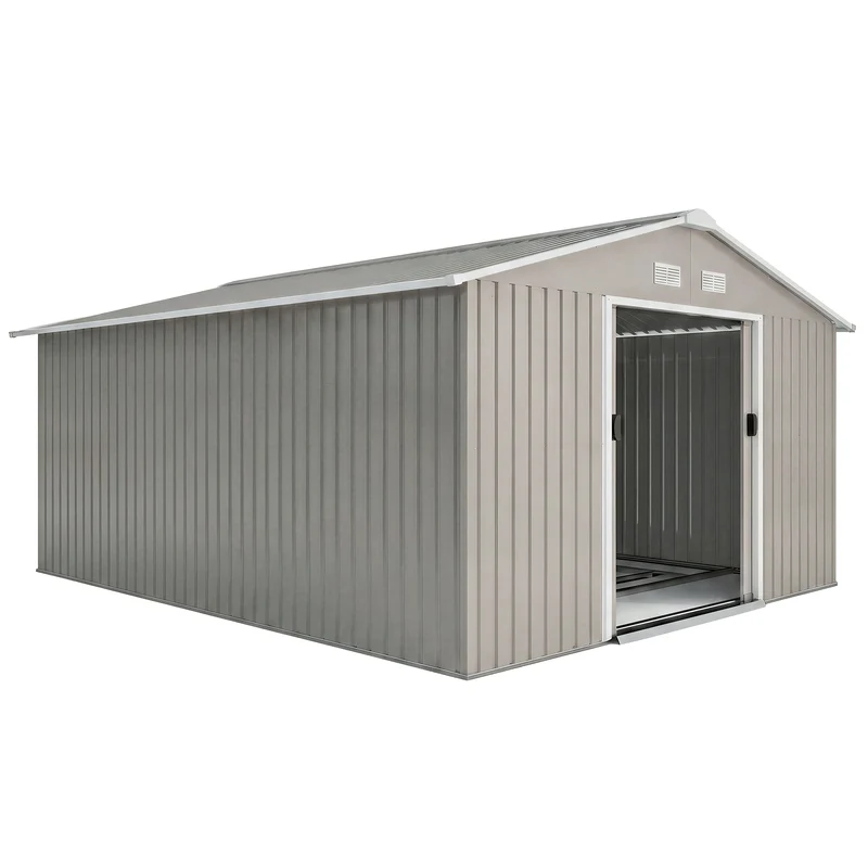 Outsunny Caseta De Jardín De Exterior 12,4 M² 340x386x200 Cm Gris Claro