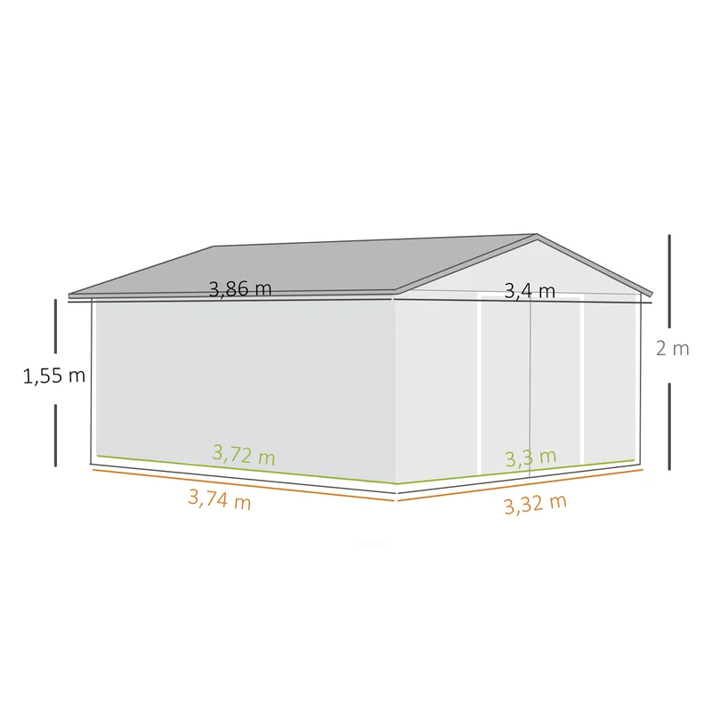 Outsunny Caseta De Jardín De Exterior 12,4 M² 340x386x200 Cm Gris Claro