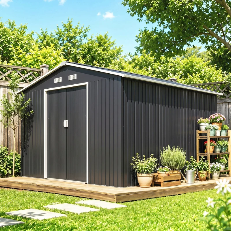 Outsunny Caseta De Jardín De Exterior 8,3 M² 277x322x192 Cm Gris