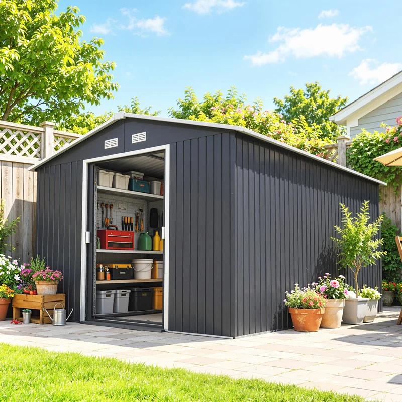 Outsunny Caseta De Jardín De Exterior 8,3 M² 277x322x192 Cm Gris