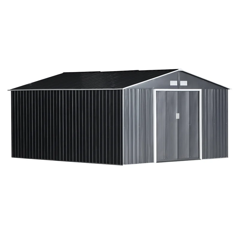 Outsunny Caseta De Jardín De Exterior 12,4 M² 340x386x200 Cm Gris Oscuro