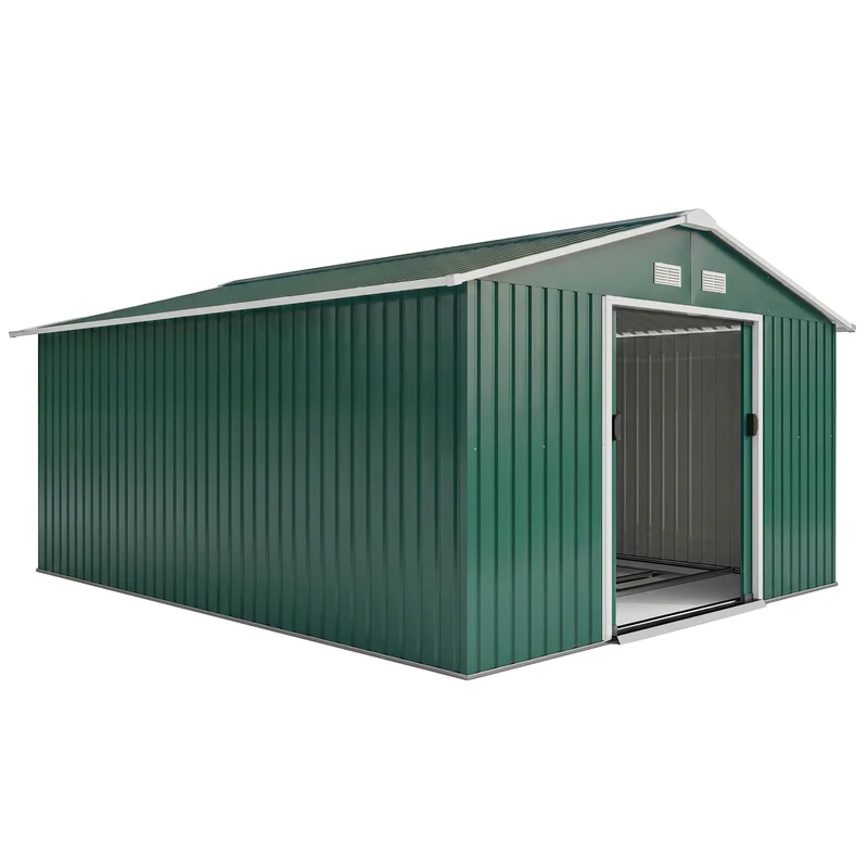 Outsunny Caseta De Jardín De Exterior 12,4 M² 340x386x200 Cm Verde