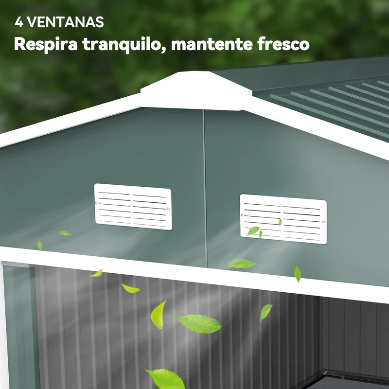 Outsunny Caseta De Jardín De Exterior 12,4 M² 340x386x200 Cm Verde