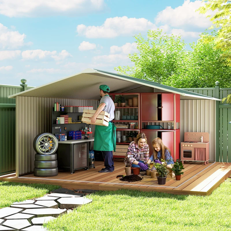 Outsunny Caseta De Jardín De Exterior 12,4 M² 340x386x200 Cm Verde