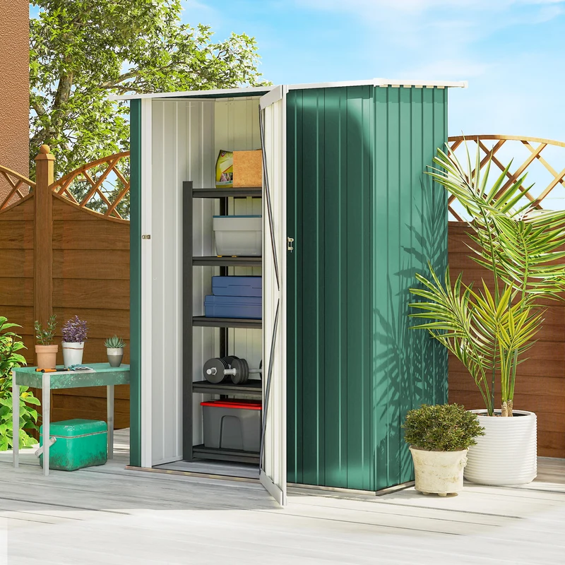 Outsunny Caseta De Jardín 1,07m² 142x86x189cm Metálico Con Puerta Verde