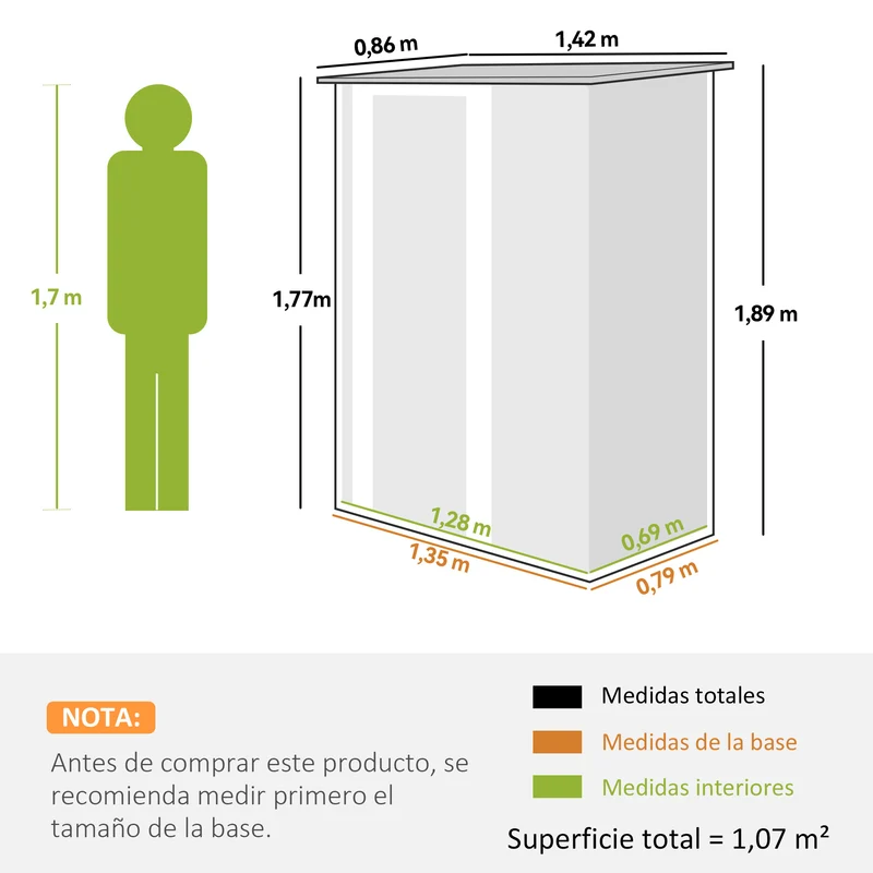 Outsunny Caseta De Jardín 1,07m² 142x86x189cm Metálico Con Puerta Verde