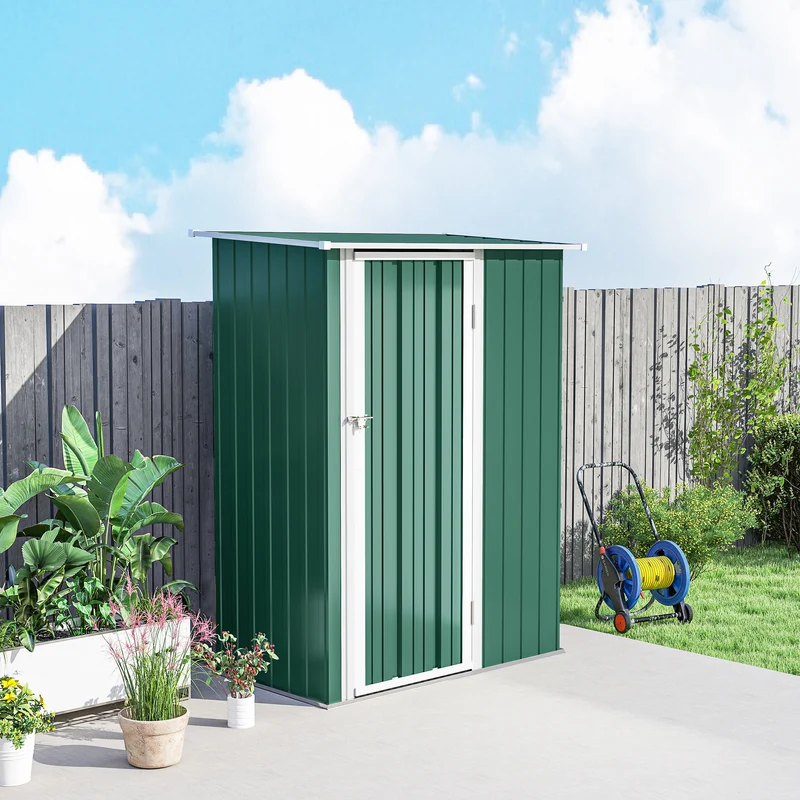 Outsunny Caseta De Jardín 1,07m² 142x86x189cm Metálico Con Puerta Verde