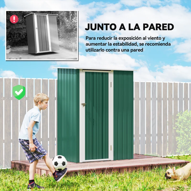 Outsunny Caseta De Jardín 1,07m² 142x86x189cm Metálico Con Puerta Verde