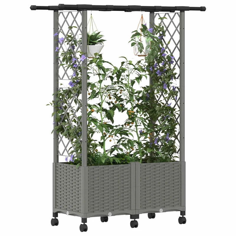 Cama Elevada Con Trellis Y Techo Gris Claro 124,5 X 40 X 142 Cm