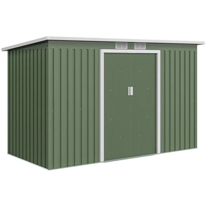 Outsunny Cobertizo De Jardín 280x130x172 Cm Base De 3,2 M² Con 2 Puertas Verde