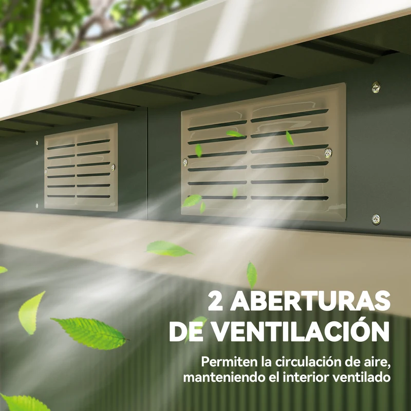 Outsunny Cobertizo De Jardín 280x130x172 Cm Base De 3,2 M² Con 2 Puertas Verde