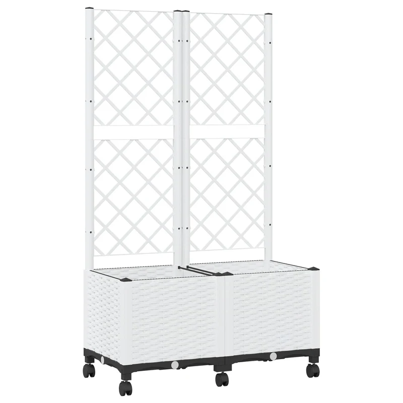 Jardinera Con Enrejado Y Ruedas Blanco 80 X 40 X 146 Cm Pp