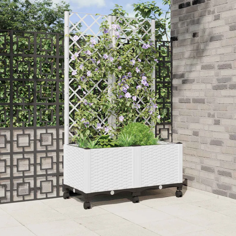 Jardinera Con Enrejado Y Ruedas Blanco 80 X 40 X 146 Cm Pp