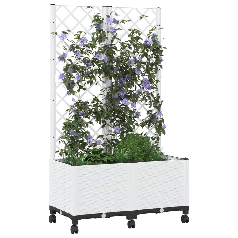 Jardinera Con Enrejado Y Ruedas Blanco 80 X 40 X 146 Cm Pp