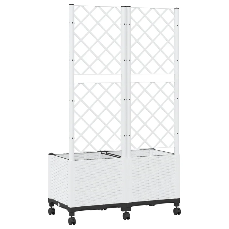 Jardinera Con Enrejado Y Ruedas Blanco 80 X 40 X 146 Cm Pp