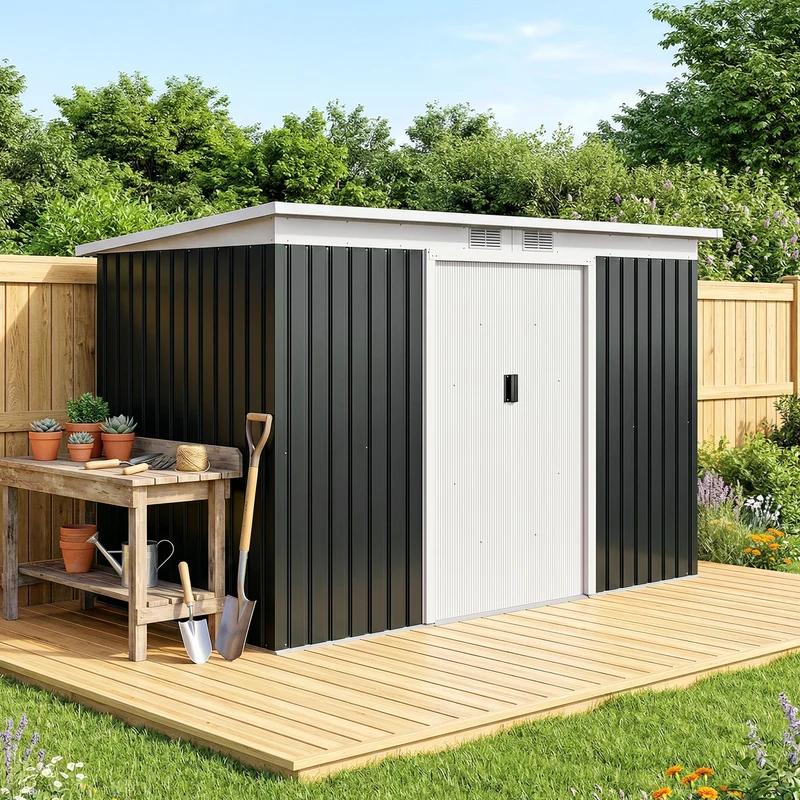 Outsunny Cobertizo De Jardín 280x130x172 Cm Base De 3,2 M² Con 2 Puertas Gris
