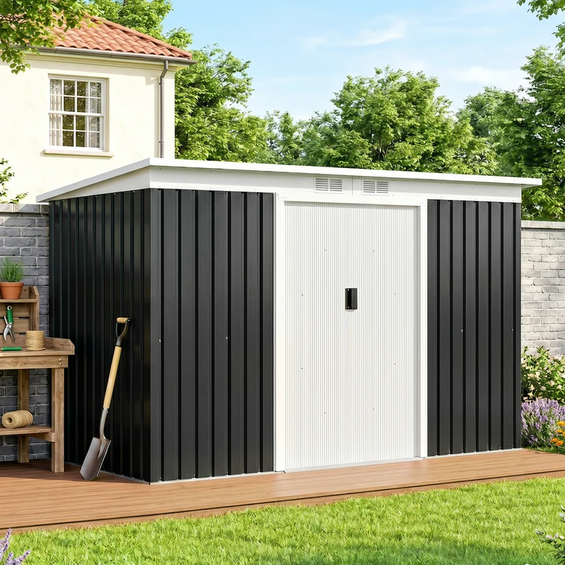 Outsunny Cobertizo De Jardín 280x130x172 Cm Base De 3,2 M² Con 2 Puertas Gris