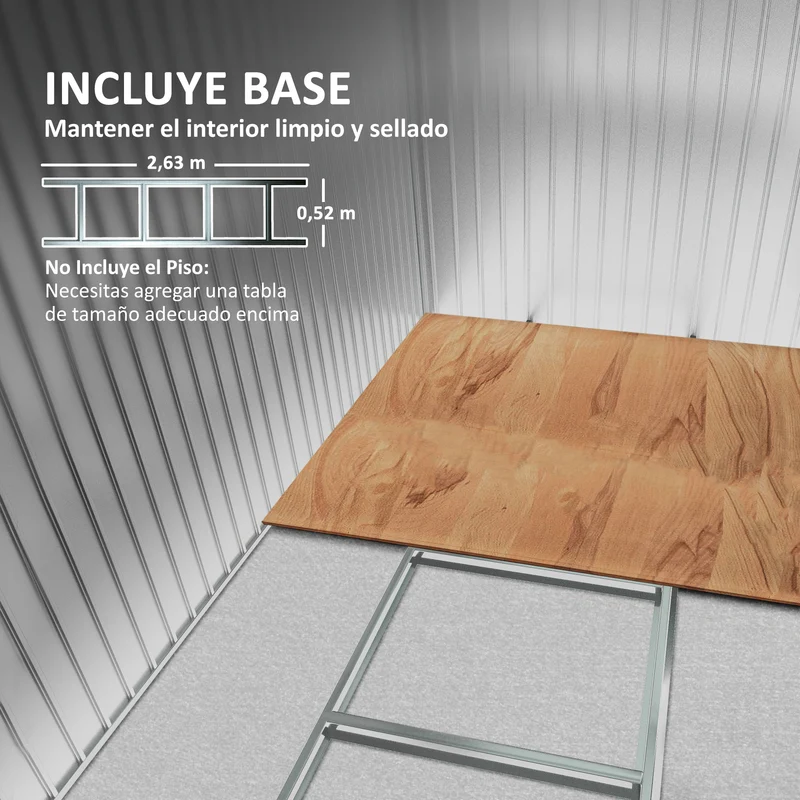 Outsunny Cobertizo De Jardín 280x130x172 Cm Base De 3,2 M² Con 2 Puertas Gris