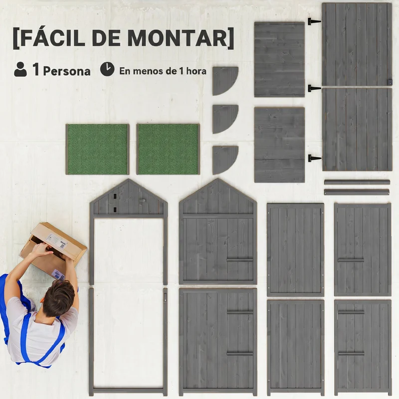 Outsunny Armario De Jardín De Madera Con 3 Estantes 0,3 M² 77x54,2x179cm Gris