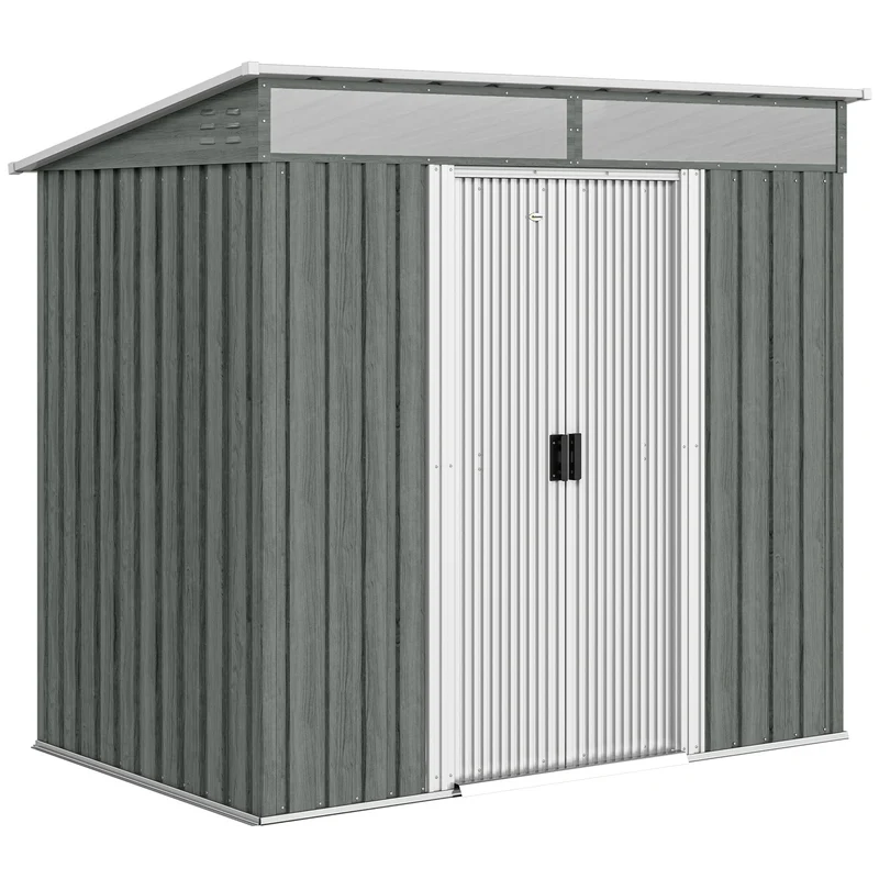 Outsunny Caseta De Jardín 2 M² 195x122x181,5 Cm Con Puerta Corredera Gris Claro