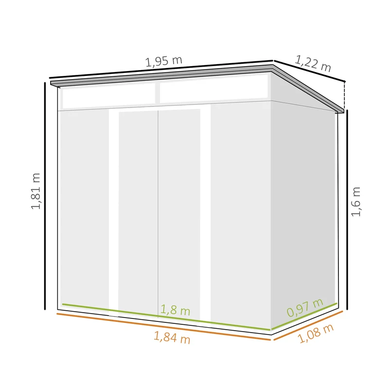 Outsunny Caseta De Jardín 2 M² 195x122x181,5 Cm Con Puerta Corredera Gris Claro