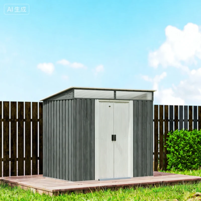 Outsunny Caseta De Jardín 2 M² 195x122x181,5 Cm Con Puerta Corredera Gris Claro