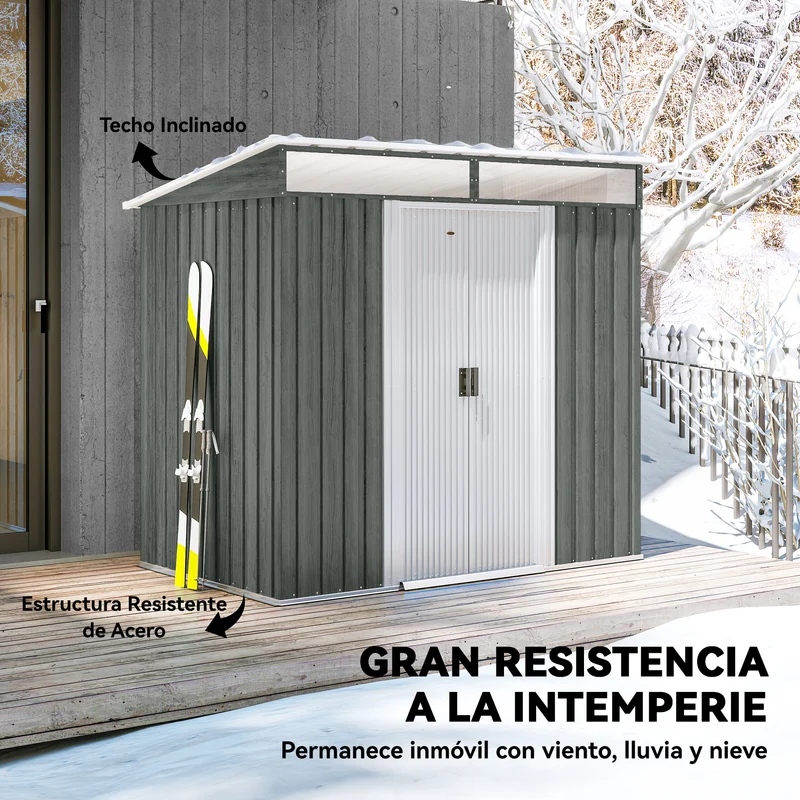 Outsunny Caseta De Jardín 2 M² 195x122x181,5 Cm Con Puerta Corredera Gris Claro