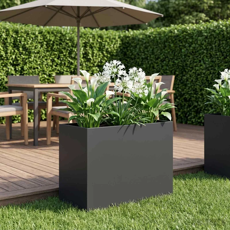 Macetero De Jardín Negro 60 X 30 X 40 Cm Acero Laminado En Frío
