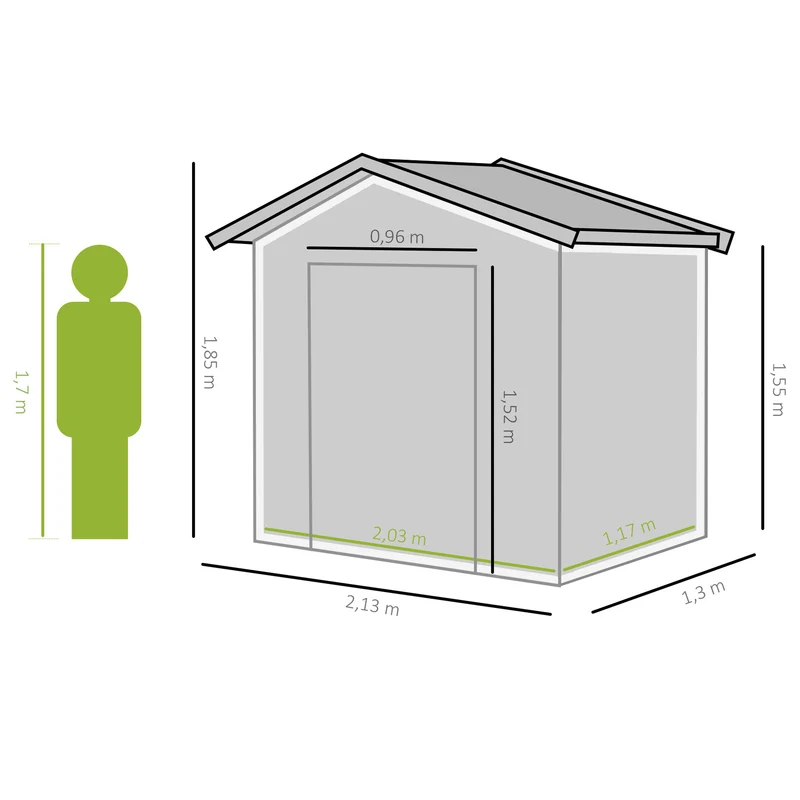 Outsunny Caseta De Jardín 213x130x185 Cm Con 2 Puertas Correderas Y 4 Ventanas