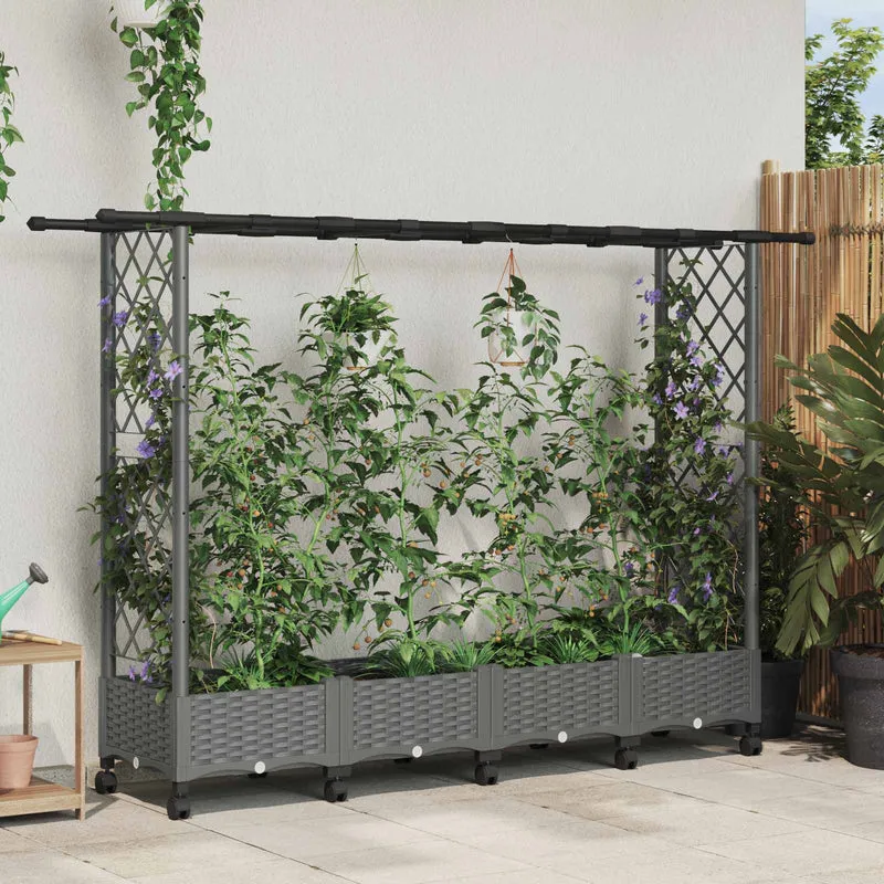 Cama Elevada Con Trellis Y Techo Gris Claro 203 X 40 X 127 Cm