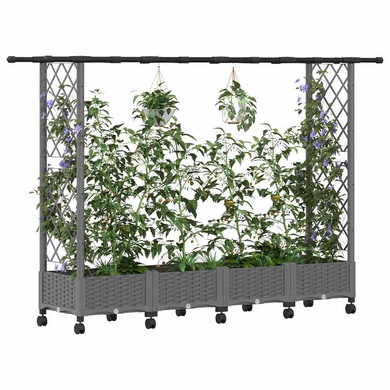 Cama Elevada Con Trellis Y Techo Gris Claro 203 X 40 X 127 Cm