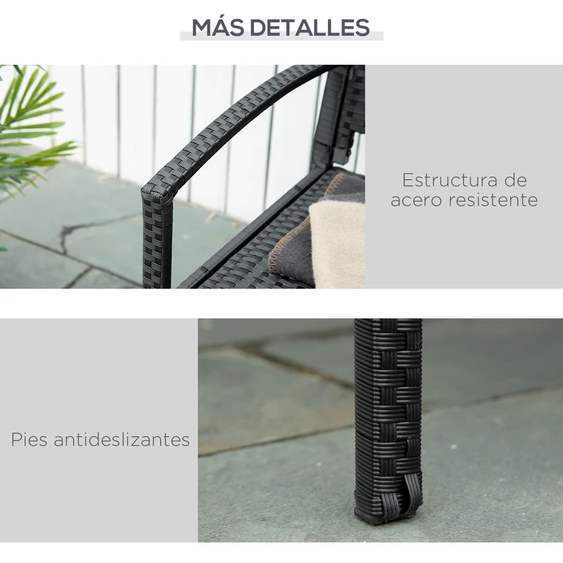 Outsunny Banco Jardín Lounge Silla 2 Plazas Mueble Exterior Terraza 2 Plazas
