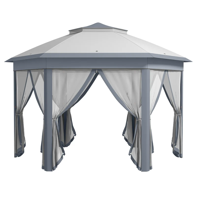 Outsunny Carpa Plegable 4x3,4 M Con Doble Techo 6 Mosquiteras Anti-uv Gris