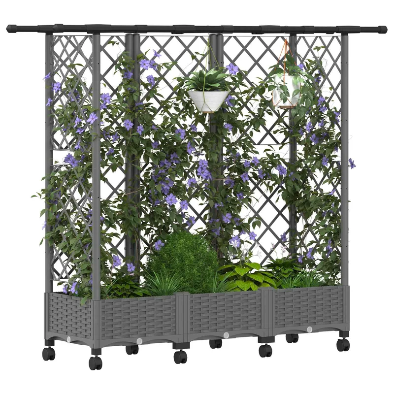 Cama Elevada Con Trellis Y Techo Gris Claro 164 X 40 X 127 Cm
