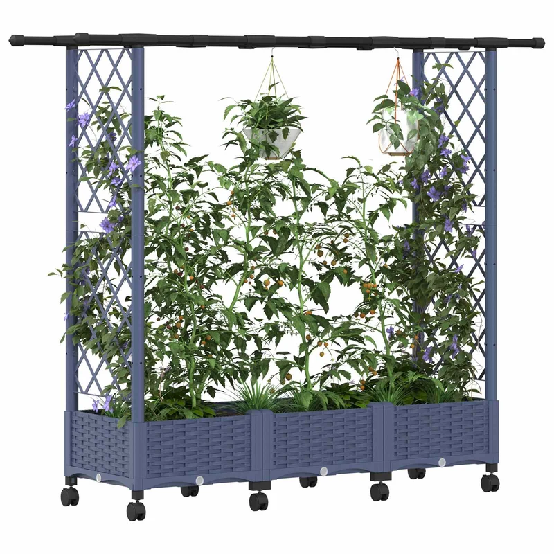 Cama Elevada Con Trellis Y Techo Gris 164 X 40 X 127 Cm Pp