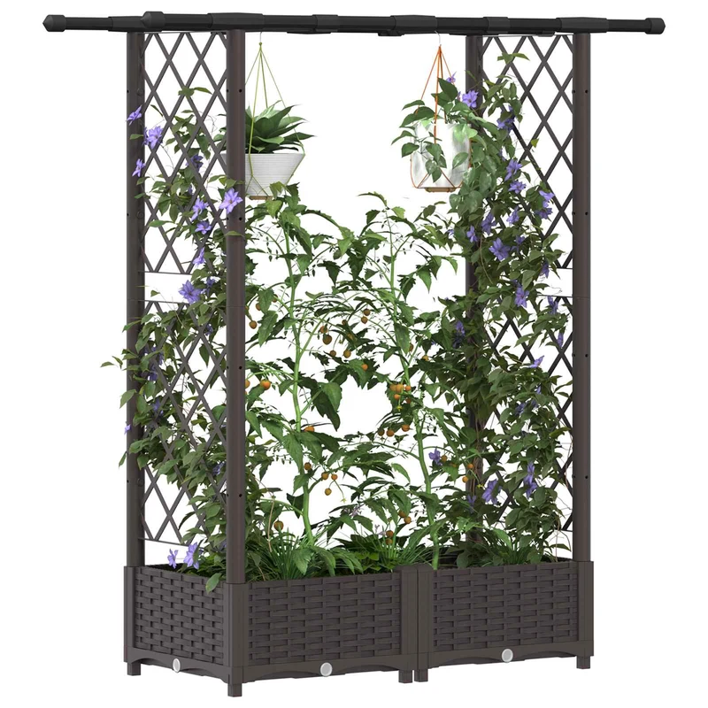 Cama Elevada Con Trellis Y Techo Marrón 122,5 X 40 X 121 Cm Pp