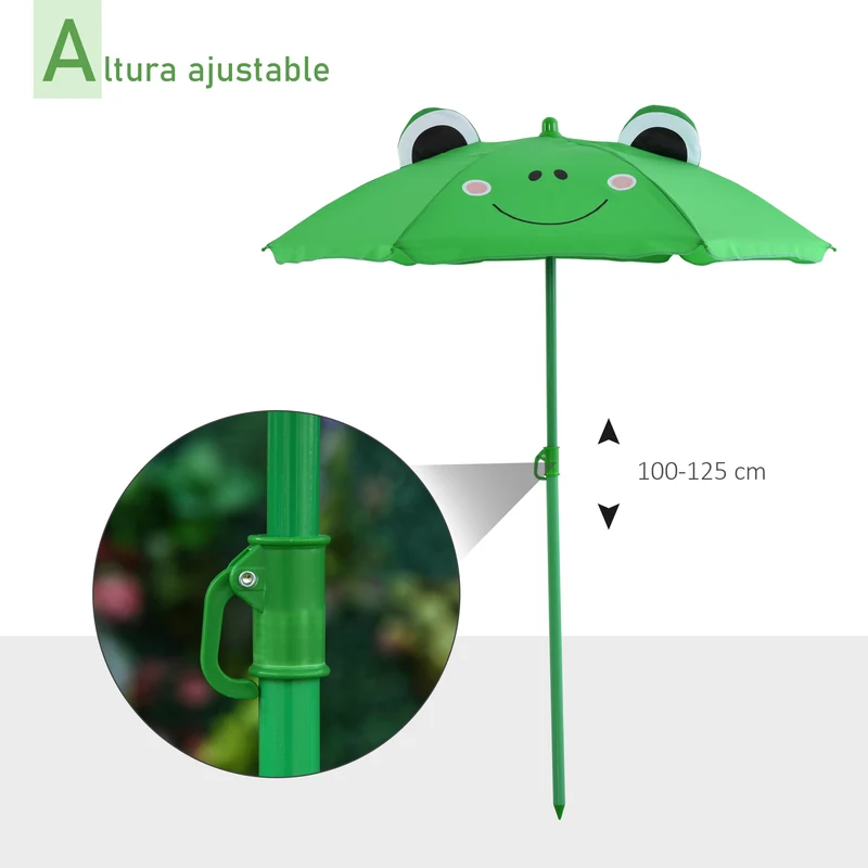 Outsunny Mesa Y Sillas Infantil De Jardín Plegable Con Sombrilla Ajustable Verde