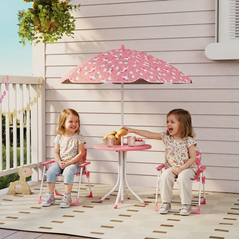 Aiyaplay Conjunto De Mesa Y Sillas Infantil De Jardín De 4 Piezas Rosa
