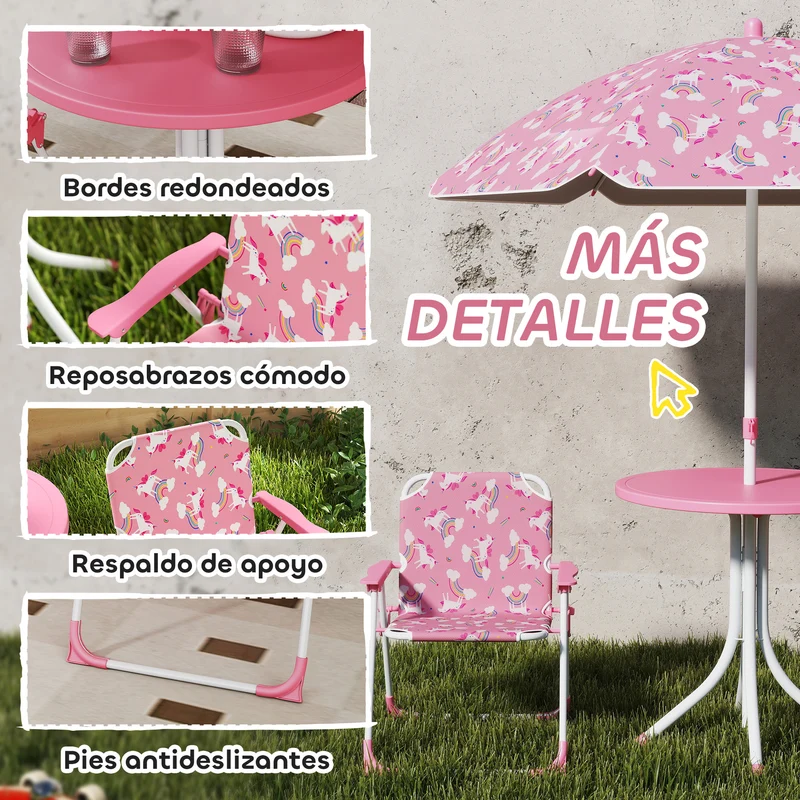 Aiyaplay Conjunto De Mesa Y Sillas Infantil De Jardín De 4 Piezas Rosa